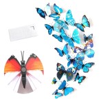 3D butterflies with magnet, house or event decorations, set of 12 pieces, blue color